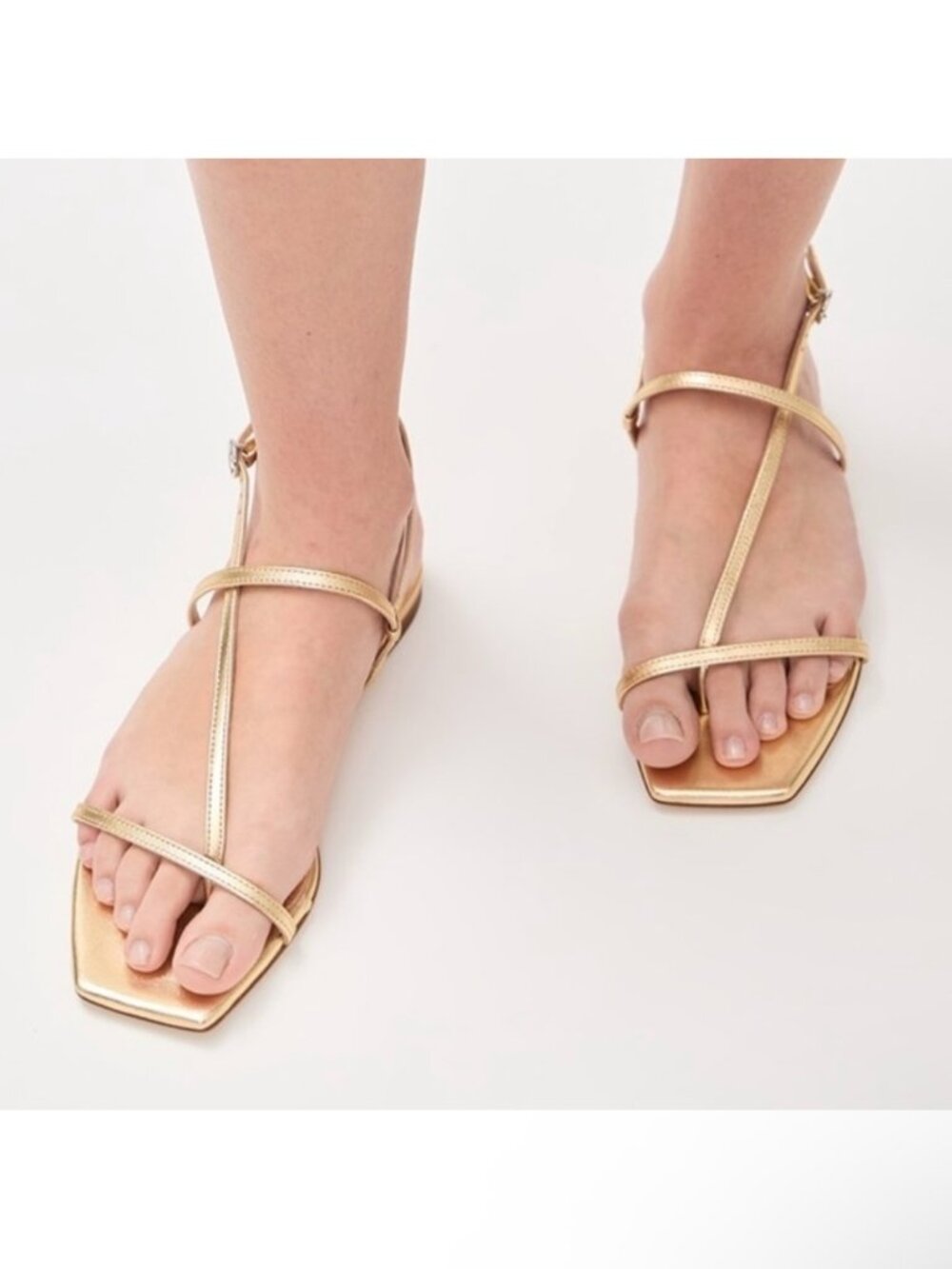 NWT Women’s 9.5 Joie Glory Metallic Gold Strappy Flat Sandals Shoes Flats